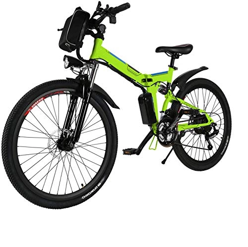 Electric Bike : Oppikle Electric Bike Electric Bicycle for Adult 26'' Electric Mountain Bike 250W Ebike 21 Speed Gear with Removable Lithium Battery and Battery Charger and Three Working Modes (Green)