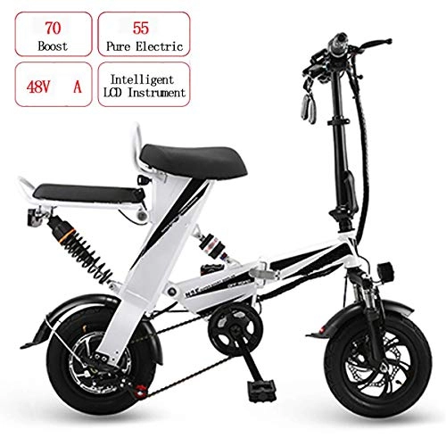 Electric Bike : OTO Folding Electric Bike for Adult - 48V 13AH 250W Double E-Bike with 55KM Range And Top Speed 20Km / H, Double Disc Brakes 12" Bicycle Commuter Bike, White