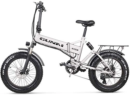 Electric Bike : Oulida Electric bicycle, 20 inches of snow bicycle electric 500W folded mountain bike, with the rear seat and disc brakes, with 48V 12.8AH lithium battery (Silver) woo (Color : -, Size : -)