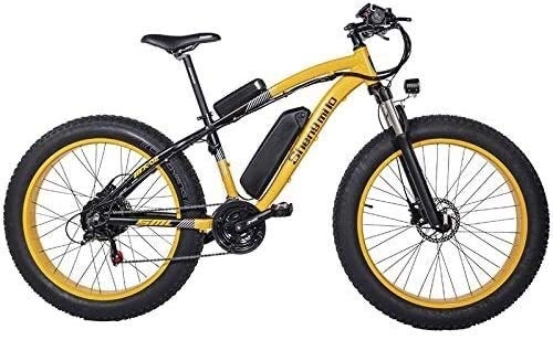 Electric Bike : Oulida Electric bicycle, 26 inches fat bicycle, electric bicycle 21 speed, 48V 17Ah large capacity battery, lockable fork, auxiliary pedal 5 woo (Color : Yellow, Size : 17Ah+1 Spare Battery)