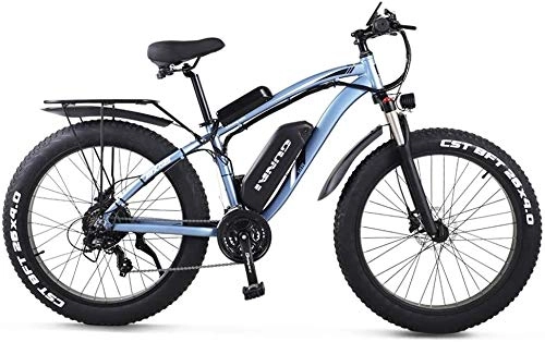 Electric Bike : Oulida Electric bicycle, Electric motor bike Fatbike mountain bike tire 26 4.0 BAFANG 1000w 48V electric bicycle with a rear seat woo (Color : Blue, Size : -)