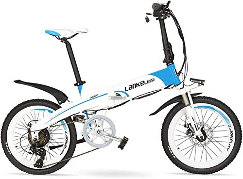 Electric Bike : Oulida Electric bicycle, G660 20 inch folding mountain bike 500W / 240W motor 48V 14.5Ah lithium pedal assist electric bicycle suspension fork woo (Color : White Blue, Size : 500W 14.5Ah)