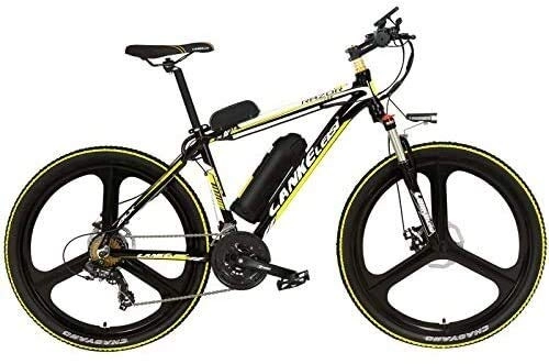 Electric Bike : Oulida Electric bicycle, MX3.8Elite 26 inch mountain bike, speed 48V electric bicycle 21, the front fork can be locked with assisted bicycle LCD display woo (Color : Black Yellow, Size : 10Ah)