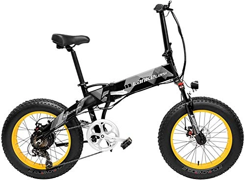 Electric Bike : Oulida Electric bicycle, X2000 20 inch thick foldable bicycle speed electric bicycles 7 snow bike 48V 10.4Ah / 14.5Ah 500W motor aluminum frame 5 PAS MTB woo (Color : Black Yellow, Size : 12.8Ah)