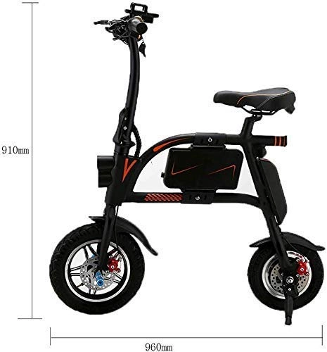 Electric Bike : Outdoor Convenience Portable Smart Electric Bicycle, City Speed Bike Handlebars Foldable with Led Light Travel Pedal Small Battery Car Lightweight Adult Moped Rechargeable Battery, Black, Battery~6Ah