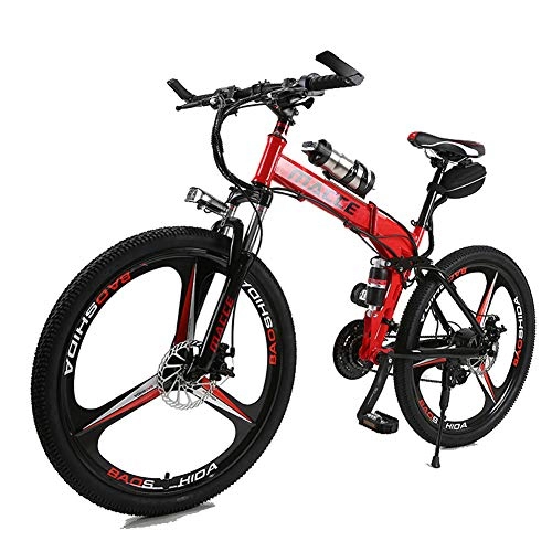 Electric Bike : OUTFE Electric Bike Folding Electric Mountain Cycling Bicycle for Adults, 250W 26'' Electric Bicycle with 36V 6.8AH Lithium-Ion Battery, 21 Speed Shifte, Red