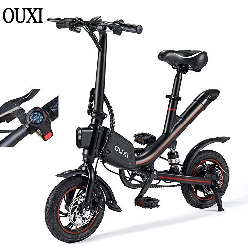 Electric Bike : OUXI Electric Bikes for Adults, E Bike with 250W 7.8Ah 36v 12" Wheels Lightweight Folding Bike for Men Sporting Fitness Outdoor (Black, 7.8Ah)