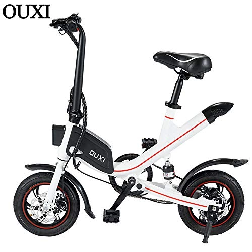 Electric Bike : OUXI Electric Bikes for Adults, E Bike with 250W 7.8Ah 36v 12" Wheels Lightweight Folding Bike for Men Sporting Fitness Outdoor (White, 7.8Ah)
