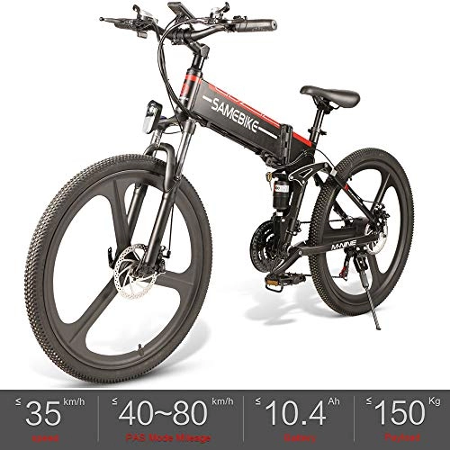Electric Bike : OUXI LO26 Electric Folding Bike Fat Tire 3 Modes Shimano 21 Speed with 48V 350W 10.5Ah Lithium-ion battery, City Mountain Bicycle Suitable for Men Women Adults-Black