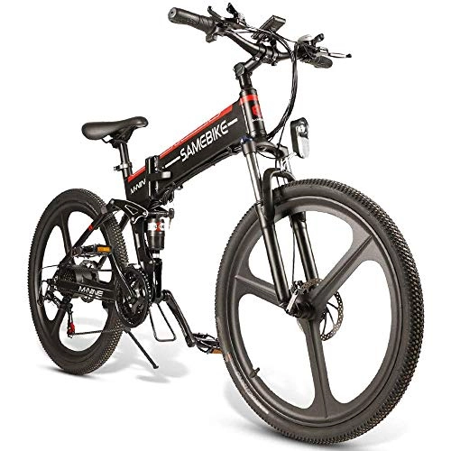 Electric Bike : OUXI LO26 Electric Mountain Bike, Folding E-bike for Adults 26 Inch 10.4Ah 350W 48V with Shimano 21 Speed Moped Bicycle for Men Women City Commuting-Black