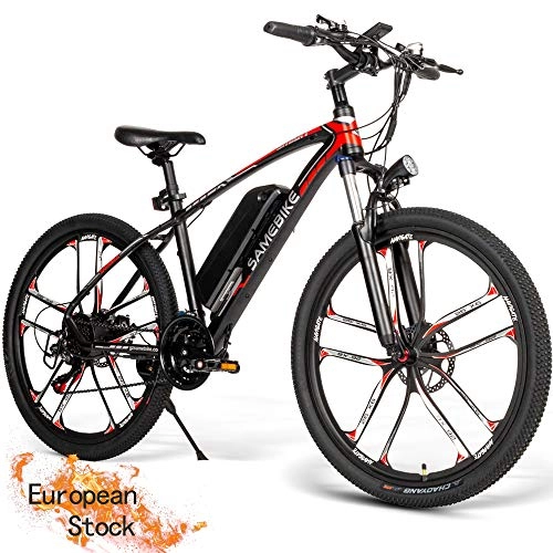 Electric Bike : OUXI MY-SM26 Electric Mountain Bike, Electric Bike for Adults 8Ah 350W with Shimano 21 Speed LED Display 26inch Tire Suitable for Men Women City Commuting
