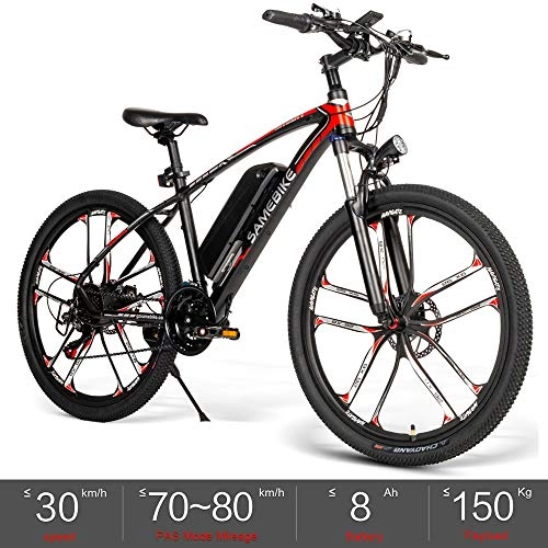 Electric Bike : OUXI MY-SM26 Mountain Bike, Electric City Bike Fat Tire 3 Modes Shimano 21 Speed with 48V 350W 8Ah Lithium-ion battery Bicycle Suitable for Men Women Adults