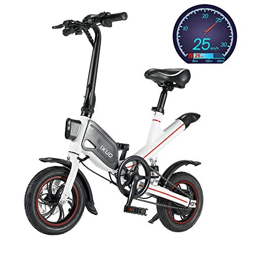 Electric Bike : OUXI V1 12 inch Folding Electric Bike, Electric bikes for adults with 36V 6.6Ah Battery Foldable Electric bicycle with Pedals For Outdoor Cycling work out Commuting-white