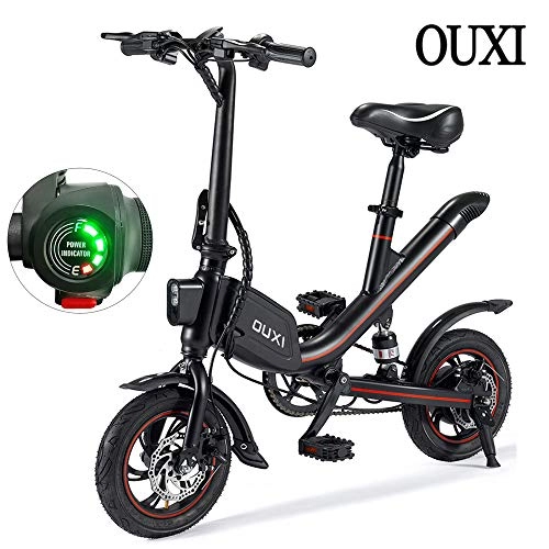 Electric Bike : OUXI V1 Electric Bikes for Adults, Folding e Bikes for Men with 250W 6.6Ah Battery 36v 12inch Lightweight for Men City Fitness Outdoor Sporting Commuting(Black)
