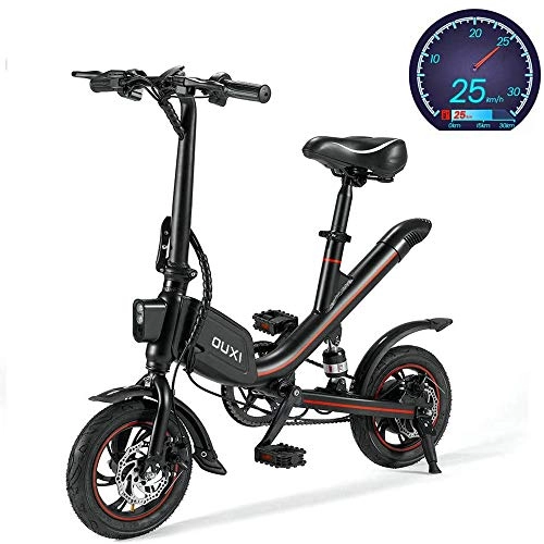 Electric Bike : OUXI V1 Folding Electric Bike, Electric Bikes for Adults with 12 inch 7.8Ah 250W 36V Battery with Cruise Control Pedals Suitable for Women Girls Commuting (Black)