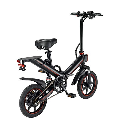 Electric Bike : OUXI V5 Electric Bike, Electric Bikes for Aldults Foldable Folding Max Speed 25km / h 48v 15Ah Lithium Battery 400W 14inch Wheel Mini Ebikes for Mens Women's Teenager(Black)