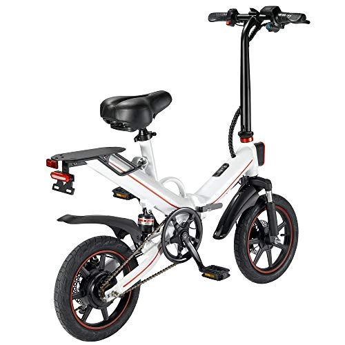 Electric Bike : OUXI V5 Electric Bikes for Adults, Folding e Bikes for Women Men with 400W 15Ah Battery 48v 14inch Max Speed 25km / h Suitable for City Sporting Commuting(White)