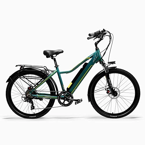 Electric Bike : Pard3.0 26 Inch Electric bicycle, 300W City Bike, Oil SpringSuspension Fork, Pedal Assist Bicycle, Long Endurance (Color : Green, Size : 15Ah+1 Spare Battery)