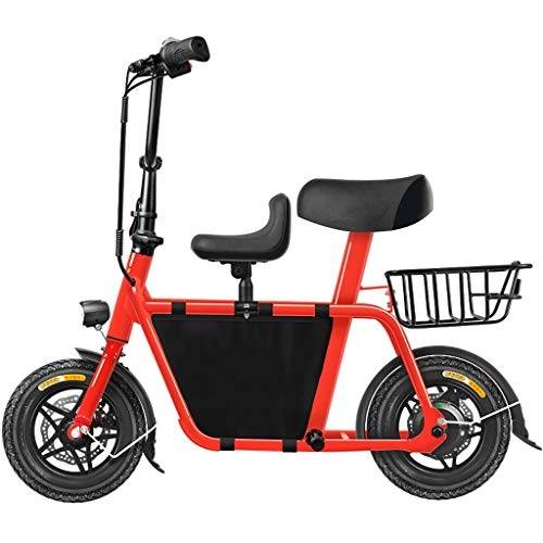 Electric Bike : Parent-child Electric Car Adult Transport Battery Car Small Folding Lithium Battery (Color : Red, Size : 14Ah)