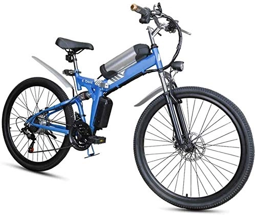 Electric Bike : PARTAS Electric Bike, Folding Electric Mountain Bike, 26 * 4Inch Fat Tire Bikes 7 Speeds Ebikes For Adults With Front LED Light Double Disc Brake Hybrid Bicycle 36V / 8AH (Color : Blue)