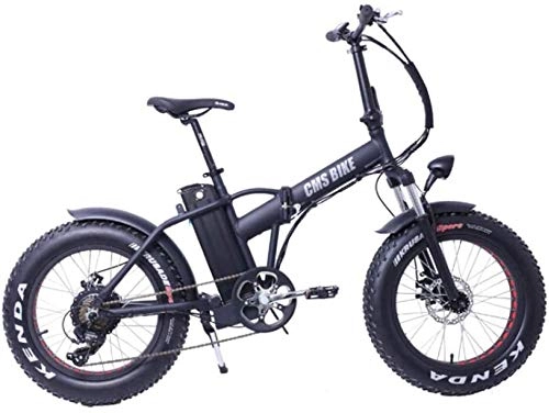 Electric Bike : PARTAS Sightseeing / Commuting Tool - 20 Inch Electric Bike Fat Tire Electric Bicycle Foldable 6 Speed Snow Bike Beach Bicycle Aluminum Alloy E Bike For Man Woman (Color : Black)