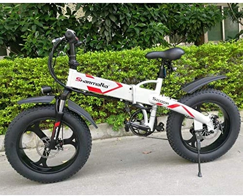 Electric Bike : PARTAS Sightseeing / Commuting Tool - 20inch Electric Mountain Bike Fat E-bike 48V10.4ah Lithium Battery 350w Electric Bicycle 4.0 Snow Tire Folding Ebike (Color : White)