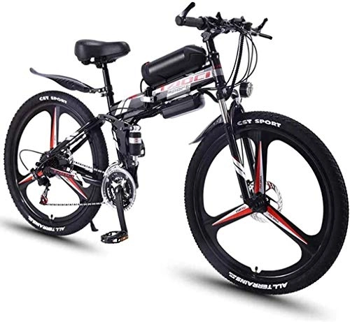 Electric Bike : PARTAS Sightseeing / Commuting Tool - 26''Folding Electric Mountain Bike Adult, MTB With Dual Disc Brakes, Bicycle Removable Large Capacity Lithium-Ion Battery (36V 350W) (Color : Black 10AH)