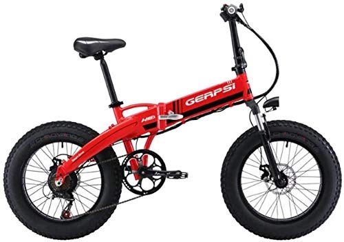 Electric Bike : PARTAS Sightseeing / Commuting Tool - Electric Mountain Bike E Bike Aluminum Alloy 4.0 Fat Tire Electric Bicycle Beach Snow Foldable Electric Bike 20 Inch E Bicycle (Color : Red)