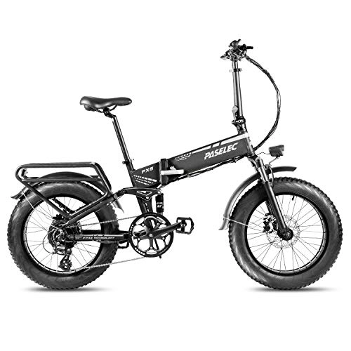 Electric Bike : PASELEC Electric Bike Folding Electric Bicycle Mountain Ebike 20 * 4.0 Fat Tire Ebike, 14Ah Removable Battery, Shock Absorption, 750w motor, 3 Gears 8-Speed Disc Brakes, for Adults Men Women (Black)
