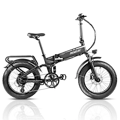 Electric Bike : Paselec Electric Bike Folding Electric Bike 20'' Fat Tires Mountain Electric Bicycle 8 Speed Electric Bikes with Removable 14Ah Lithium-Ion Battery, hybrid bike with Electric Lock, Power Regeneration