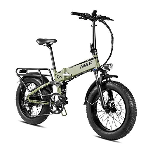 Electric Bike : Paselec Electric Bike Folding Electric Bike 20'' Fat Tires Mountain Electric Bicycle 8 Speed Electric Bikes with Removable 14Ah Lithium-Ion Battery, hybrid bike with Power Regeneration(Green)