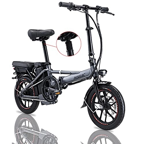 Electric Bike : Paselec Electric Bike for Adults and Teenagers, 14Inch Folding Electric Bicycle, Power Motor, 48V Mini Commuter City E-Bike with Anti-Theft Vibration Alarm System