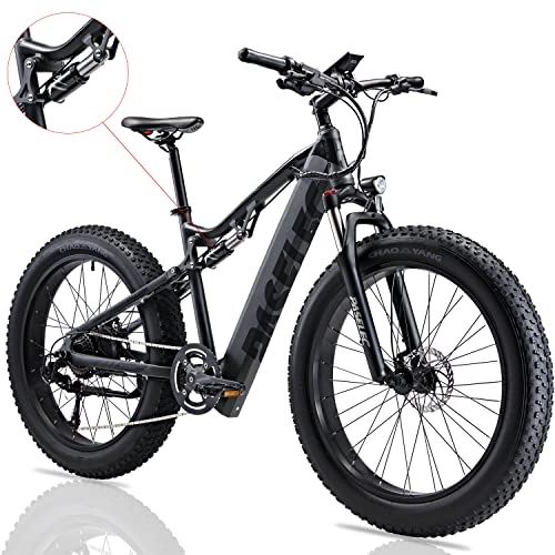 Electric Bike : PASELEC Electric Bikes for Adult, Electric Mountain Bike, 26 inch*4.0'' Fat Tire E-Bike with 48V 14.5ah Lithium Battery, 65N·m Torque Moped Cycle 7 Gear Full suspension E-MTB Power Motor(Black)