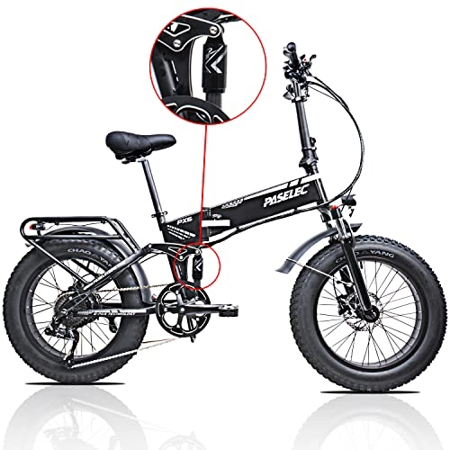 Electric Bike : PASELEC Electric Bikes for Adults 20 * 4.0 Folding Electric Bicycle, Fat Tire Ebike, 750W Motor 48V 12AH Ebikes with Shock Absorption, 3 Gears 8-Speed Disc Brakes for Men Women (Black)