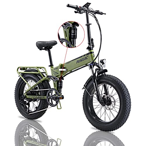 Electric Bike : PASELEC Electric Bikes for Adults 20 * 4.0 Folding Electric Bicycle Fat Tire Ebike Powerful 750 Motor 48V 12AH E bikes full suspension, 9 Gears Speed, Hydraulic Disc Brakes for Men Women