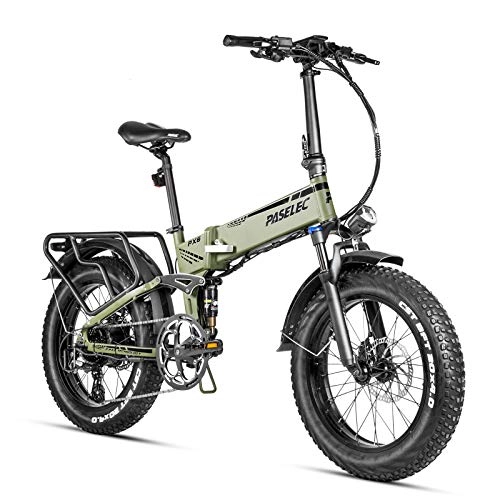 Electric Bike : Paselec Electric Folding Bike foldable Ebike 20 inch Fat Tire Electric Bicycle 8 Speed 750w Upgrade Snow E Bike for adults with Removable 12Ah Lithium Battery & Power Energy Saving System