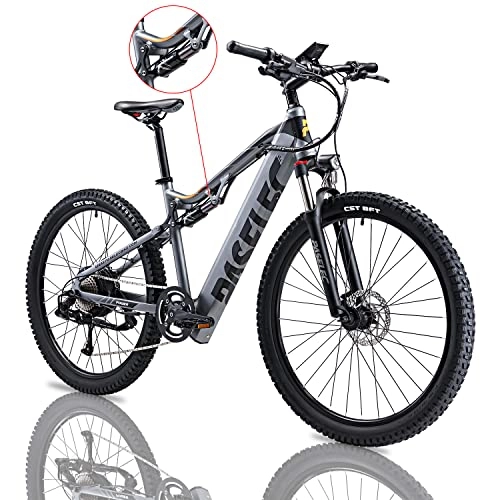 Electric Bike : PASELEC Electric Mountain Bikes for Adults 27.5'' Electric Bicycle Hydraulic Brake 48V 13ah Ebike with 65N·m Torque Moped Cycle Full Suspension E-MTB, Professional 9-Speed Gears for men women (GREY-2)