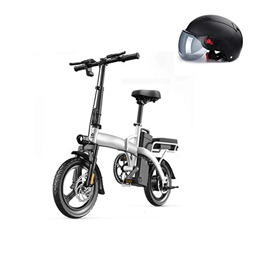 Electric Bike : Pc-Glq 14" 350W Foldaway, City Electric Bike Assisted Electric Bicycle Sport Mountain Bicycle with 48V Removable Lithium Battery, Aluminum Alloy Frame, White, 150KM