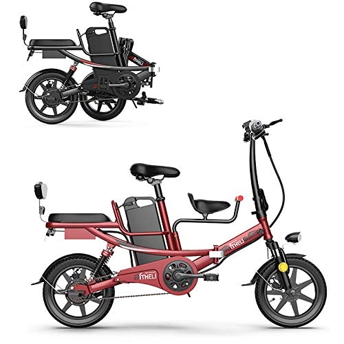 Electric Bike : Pc-Glq 14" Folding Electric Bike for Adults, 400W Electric Bicycle, Commute Ebike, Removable Lithium Battery 48V, Red, 11AH