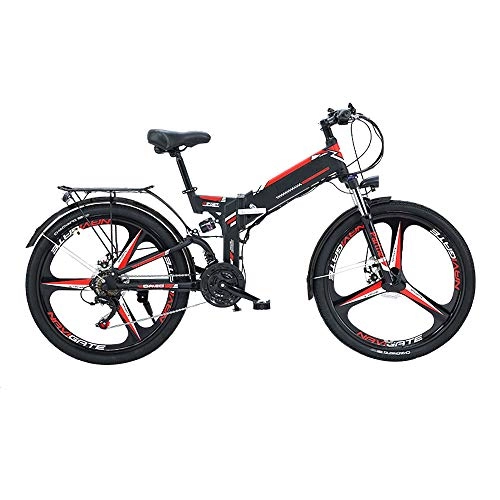 Electric Bike : Pc-Glq 24 / 26'' Folding Electric Mountain Bike with Removable 48V / 10AH Lithium-Ion Battery 300W Motor Electric Bike E-Bike 21 Speed Gear And Three Working Modes, Black, 26inch