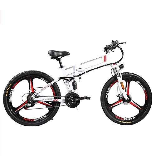 Electric Bike : Pc-Glq 26'' Electric Bike, 350W Motor Foldable Electric Bicycle with Removable 48V 8AH / 10AH Lithium-Ion Battery for Adults, 21 Speed Shifter Mountain Electric Bike, White, 10AH