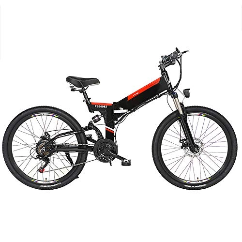 Electric Bike : Pc-Glq 26'' Folding Electric Mountain Bike with Removable 48V 10 / 12.8AH Lithium-Ion Battery 350W Motor Electric Bike E-Bike 21 Speed Gear And Three Working Modes, Black, 10AH