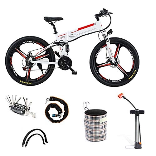 Electric Bike : Pc-Glq Electric Bike Electric Mountain Bike 350W Ebike 26'' Electric Bicycle, 20KM / H Adults Ebike with Removable 48V / 12Ah Battery, Professional 21 Speed Gears, White