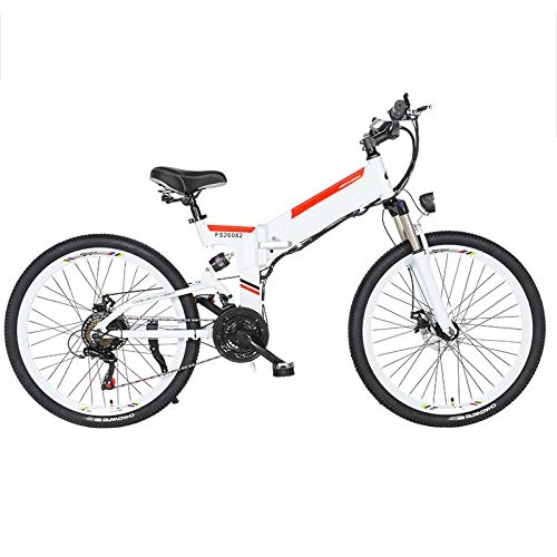 Electric Bike : Pc-Glq Electric Bike Folding Electric Mountain Bike with 24" Super Lightweight Aluminum Alloy Electric Bicycle, Premium Full Suspension And 21 Speed Gears, 350 Motor, Lithium Battery 48V, White, 10AH