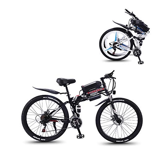 Electric Bike : Pc-Glq Electric Bike Folding Electric Mountain Bike with 26" Super Lightweight High Carbon Steel Material, 350W Motor Removable Lithium Battery 36V And 21 Speed Gears, Black, 13AH