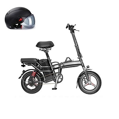 Electric Bike : Pc-Glq Folding Electric Bike Ebike, 14'' Electric Bicycle with 48V Removable Lithium-Ion Battery, 350W Motor, Dual Disc Brakes, 3 Digital Adjustable Speed, Foldable Handle, Mountain E-Bike, Black, 50KM