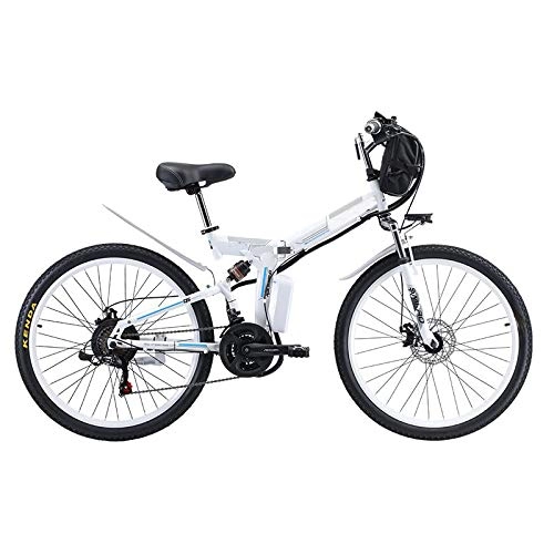 Electric Bike : Pc-Glq Power-assisted bicycle folding 26 inches high carbon steel 350 W / 500 W Motor straddling easy compact removable lithium battery 48V folding mountain electric bike, White, 10AH