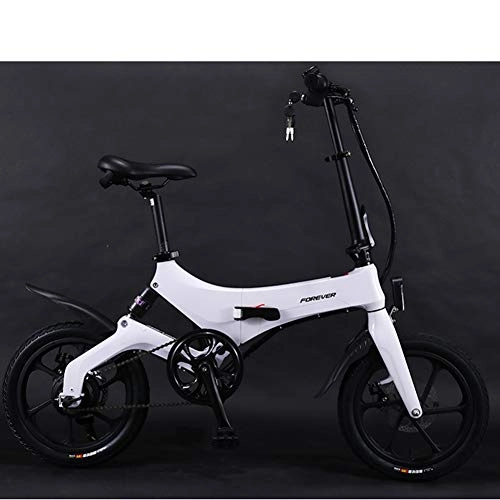 Electric Bike : Pc-Hxl Folding Electric Bicycle Lightweight Foldable Compact Ebike16 Inch Portable 350w 35km / h 3 Mode Aluminum Alloy Frame Lithium Battery Bike Pedal Assist Unisex Bicycle, White, 70km