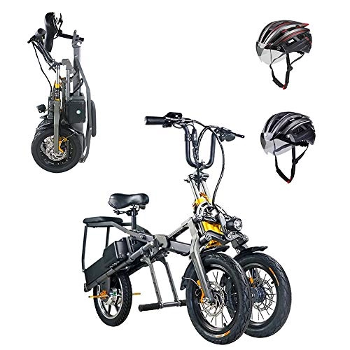 Electric Bike : Pc-ltt 14 Inch Folding Electric Bike Tricycle with 48V 7.5AH Battery 350W High-Speed Motor Max Speed 30Km / H, Lightweight Aluminum Alloy Mountain Bicycle for Adults