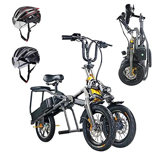 Electric Bike : Pc-ltt 350W 14 inch Folding Electric Tricycle with Removable 48V 7.5AH Battery Max Speed 30km / h, 35km Mileage, Lightweight Aluminum Alloy Mountain Bicycle for Adults